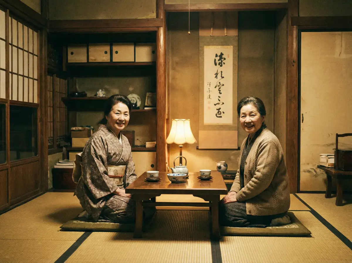 两位优雅的 七天探花|七天探花短视频最新更新-深度揭秘七天探花最新地址 在日式茶室中品茶交谈